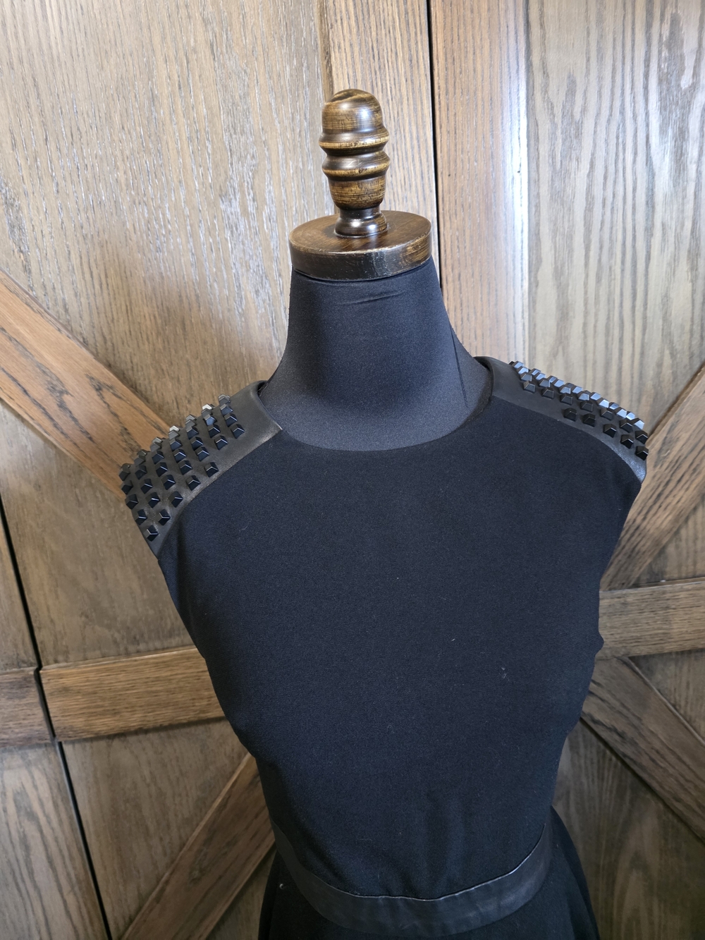 Alice + Olivia Black Mini Dress with Studded Shoulders - Picture 2 of 5